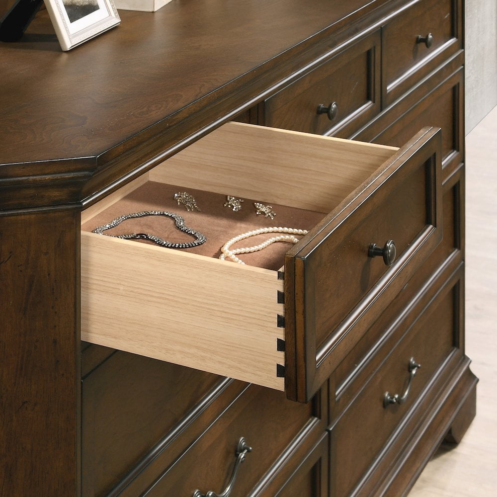 Roundhill Furniture Maderne Traditional Wood 9-Drawer Dresser, Antique Walnut Finish