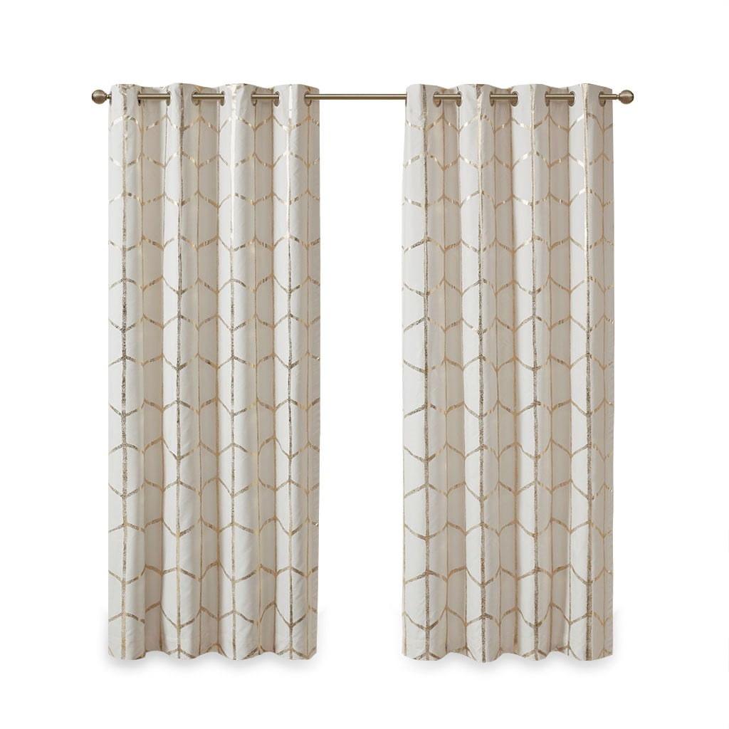 Blackout Metallic Print Grommet Top Curtain Panel (Only 1 Pc Panel)
