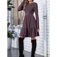 thumbnail image 6 of Women Long Sleeve Fall Dresses Flowy Casual Ribbed Knit Crew Neck Knee Length Sweater Dress S, 6 of 9