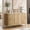 Oak, variant on Modern Fluted Sideboard Buffet Cabinet with Faux Marble Top – Curved Sliding Doors – 3 Drawers & Adjustable Shelves – Versatile Storage for Dining Room, Living Room, Coffee Bar – Blue