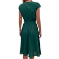 thumbnail image 5 of HUBER Women Round Neck 1/4 Sleeve Pleated Solid Color Tie Waist Dress, 5 of 7