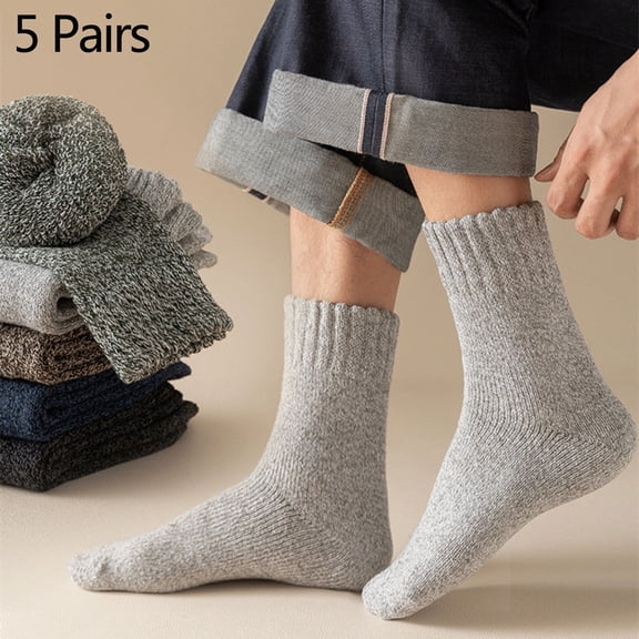 5 Pairs Men's Merino Wool Hiking Socks, Thermal & Breathable for Winter, Thick Cushioned Crew Socks for Outdoor Cold Weather