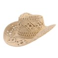thumbnail image 2 of D-GROEE Straw Cowboy Hat Wide Brim Sun Hat Cowgirl Summer Panama Hat Men Women Sombrero Travel Outdoor Family Hat, 2 of 6