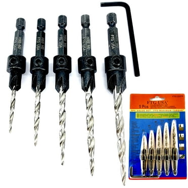 FTG USA Wood Countersink Drill Bit Set #4#6#8#10#12 Tapered Countersink Bit