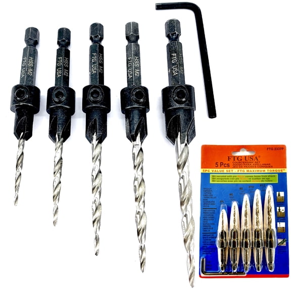 FTG USA Wood Countersink Drill Bit Set #4#6#8#10#12 Tapered Countersink Bit
