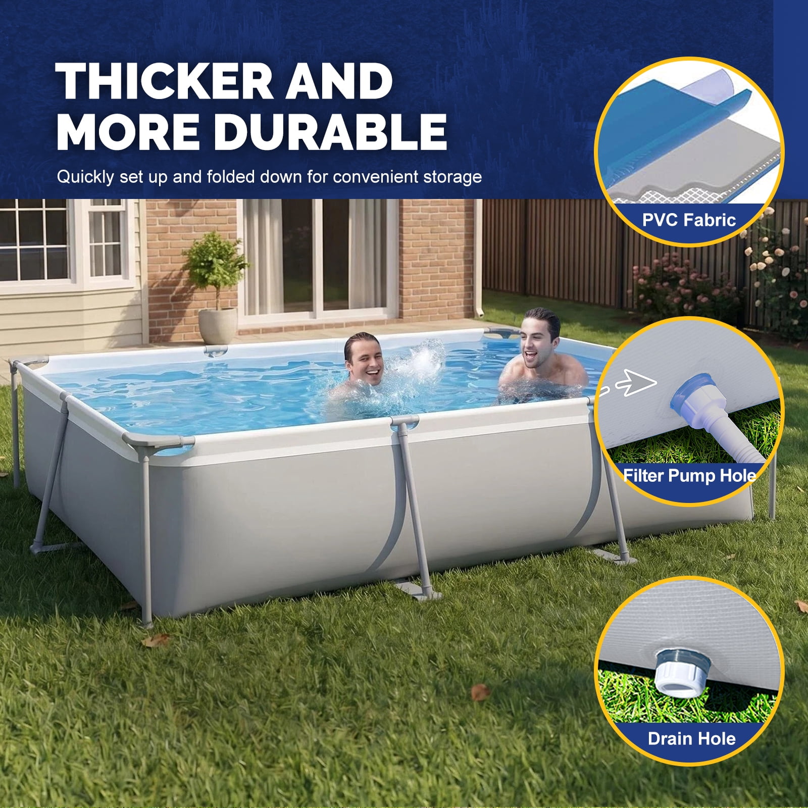 Honeydrill 10ft x 6.8ft x 25.6in Frame Above Ground Pool Set with Filter Pump, Gray