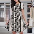 thumbnail image 2 of Black And White Damask Stripes Women's Classic Swing Skater Dress Casual Work Party Cocktail Dresses, 2 of 6