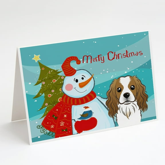 Snowman with Cavalier Spaniel Greeting Cards and Envelopes Pack of 8