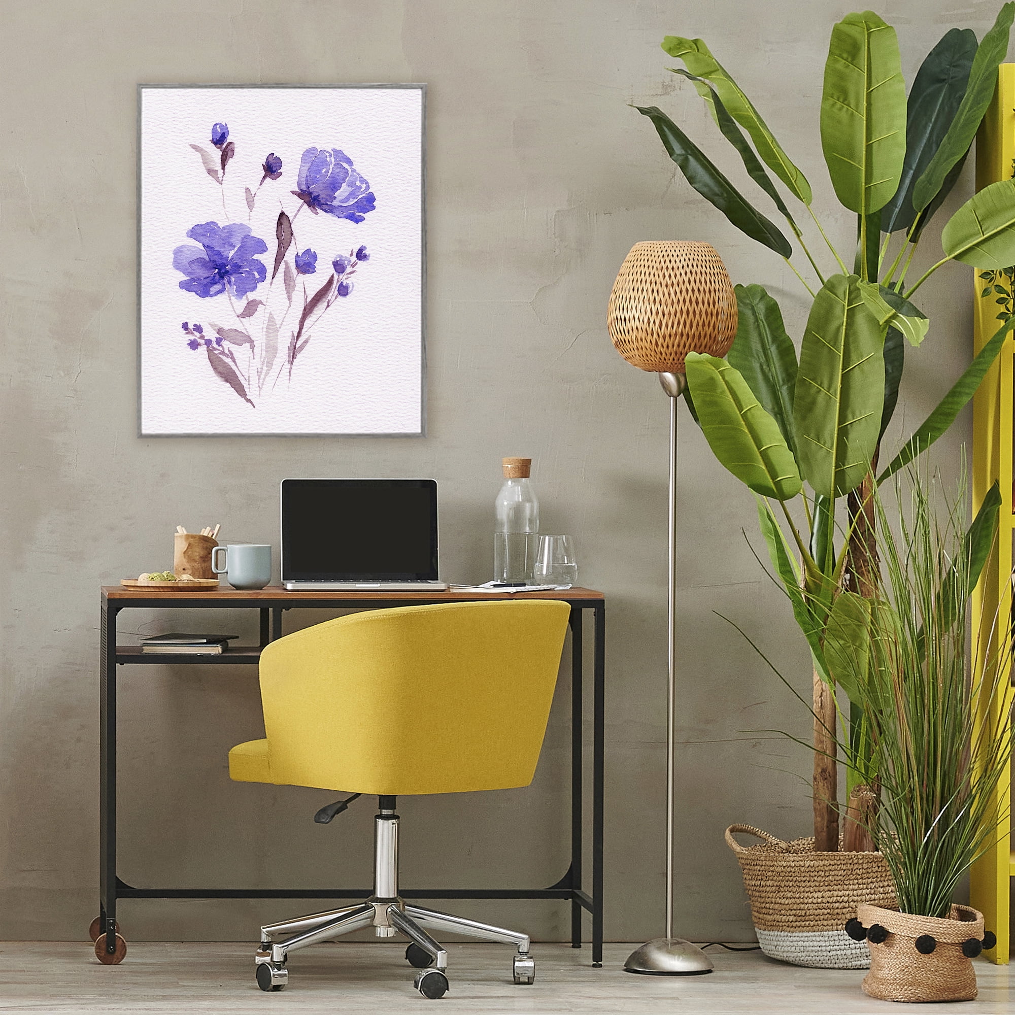 Stupell Industries Watercolor Purple Flowers Gray Framed Giclee Art, design by Leah Noel Art