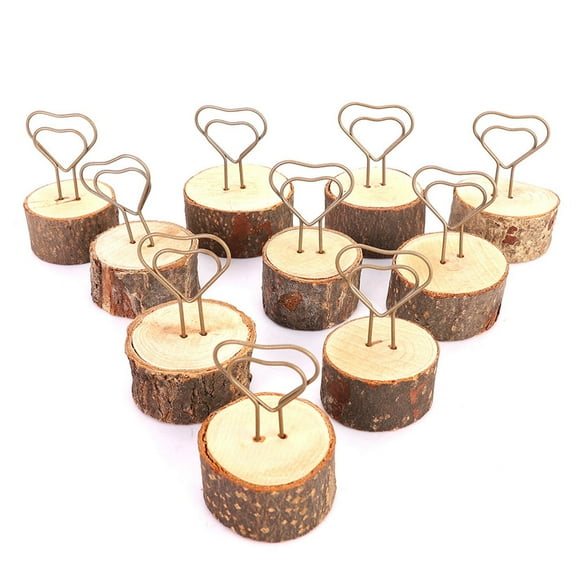 10 Pcs Rustic Wood Place Card Holders Wooden Table Number Holder Stand Photo Picture Note Clip Holders for Wedding Party Name Sign