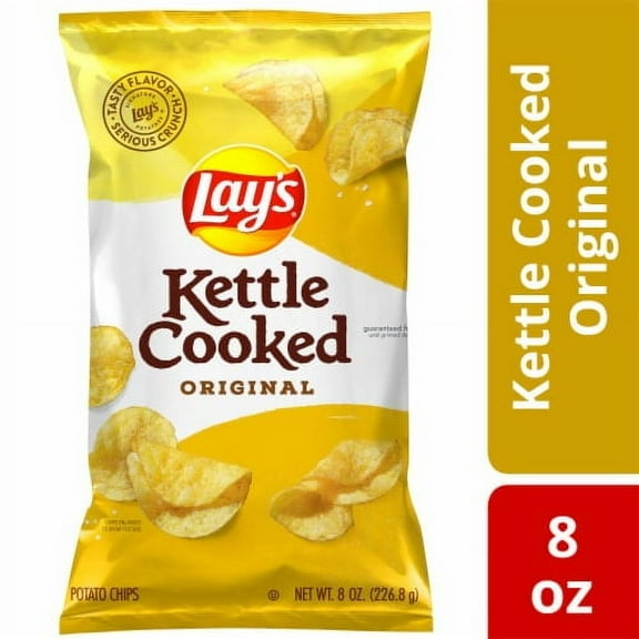 Pack of 2 Lay's Kettle Cooked Original Potato Snack Chips, 8 oz Bag