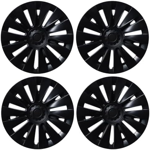 Wheel Covers 19 Inch Hubcaps for Tesla Model Y, Matte Black Wheel Cover Hub Caps Compatible for Tesla Model Y 2021-2024, Hubcaps Replacement Set for Tesla Model Y, Set of 4 Black Black