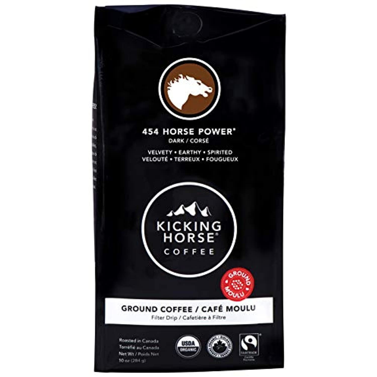 Kicking Horse Coffee, 454 Horse Power, Dark Roast, Ground, 10 Oz - Certified Organic, Fairtrade, Kosher Coffee