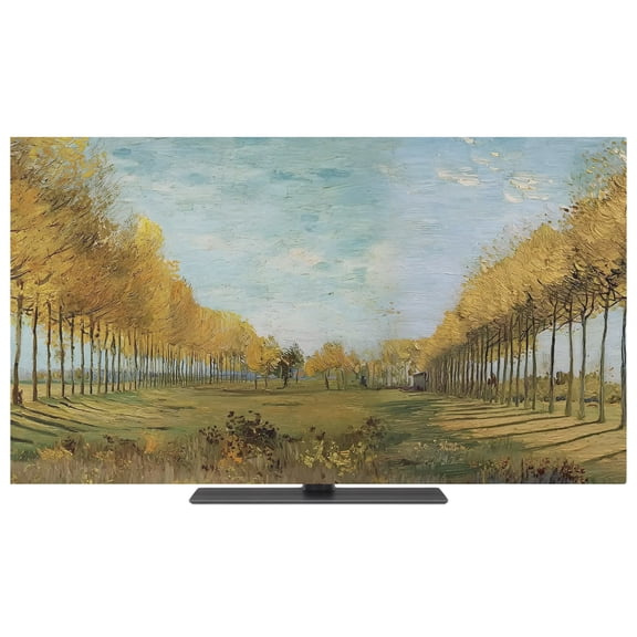 Indoor TV Cover 50 Inch Yellow Tree Lined Path Elastic TV Enclosure Blue Sky Oil Painting TVs Screen Protector Stretch Dustproof Monitor Slipcover for Flat Curved LED LCD Desktop Computer Display