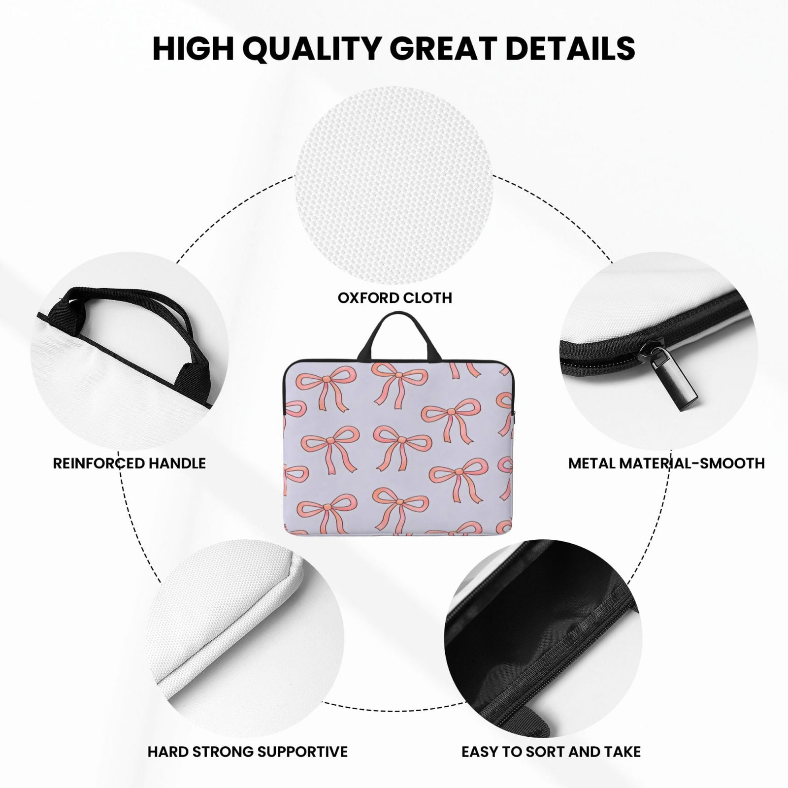 Laptop Sleeve Bag For Women Men 14inch Waterproof Durable Protective Computer Carrying Cover Handle Laptop Case Bag Pink Bow (3)