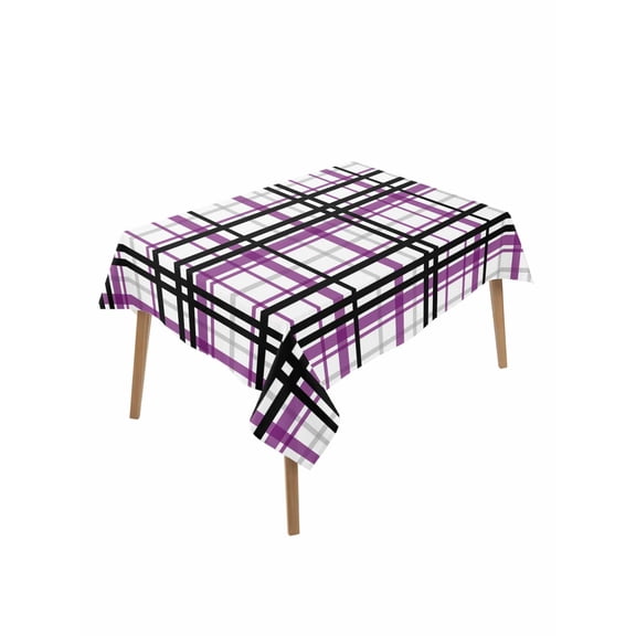 Purple Black Plaid Rectangle Tablecloth, Farmhouse Purple Black Checkered Waterproof & StainResistant Tablecloth, Washable Oil-proof Table Cover for Dining/Party/Wedding/Camping/Buffet 60x84 In