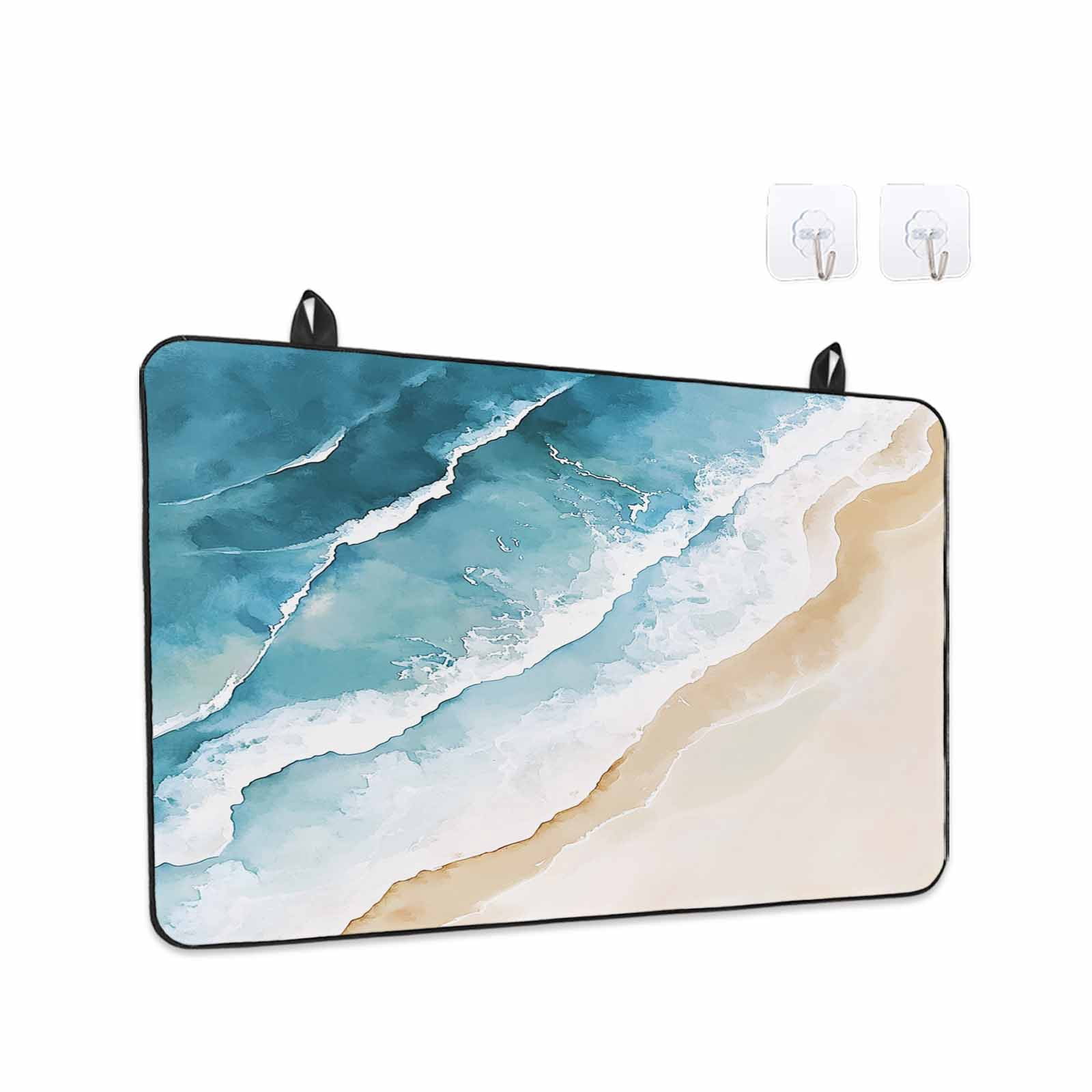 Blue Teal Beach Coastal Stove Top Cover for Electric Stove, Heat-proof & Non Slip Glass Top Stove Cover Protector, Summer Nautical Seaside Ocean Kitchen Flat Cooktop Rubber Mat 24x21 Inches