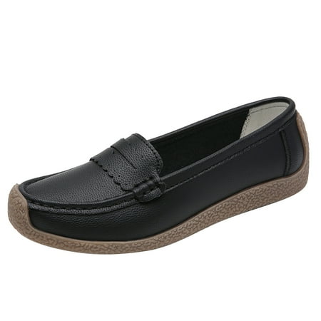 

Huesdet Women s Loafers Slip On Lug Sole Penny Loafer Comfort Casual Round Toe Mid Heels Platform Work Shoes(Black 8)
