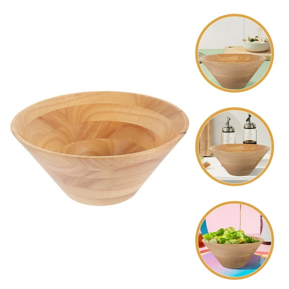 IBASETOY Large Khaki Wooden Salad Bowl for Home Serving with Cone Shape for Easy Mixing and Pouring