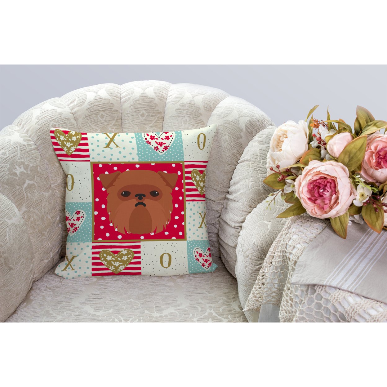 Carolines Treasures CK5188PW1414 Brussels Griffon Love Fabric Decorative Pillow 14Hx14W multicolor