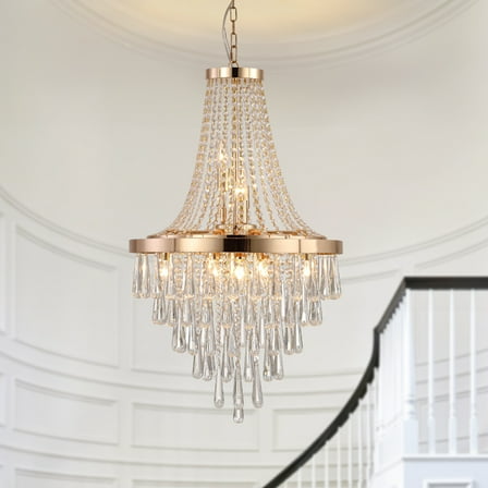 Gold Crystal Chandeliers 11 Lights Modern Chandelier for High Ceilings Large Chandeliers Light Fixture Foyer Staircase Hallway Entryway Living Room Hall Lobby 4.2" H x 19.7" D