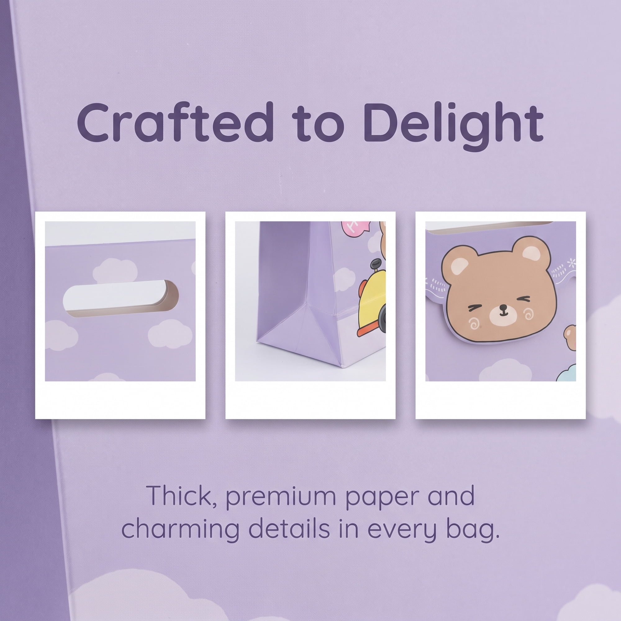 Unique Bargains Stylish Gift Bags with Comfortable Handles Purple Bear 7.5" x 3.5" x 10.6"