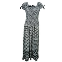 Mogul Womens Boho Maxi Dress On Off Shoulder Smocked Waist Rayon Gypsy Beach Summer Dresses