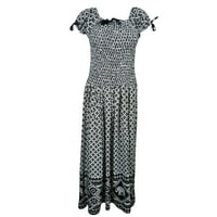 Mogul Womens Boho Maxi Dress On Off Shoulder Smocked Waist Rayon Gypsy Beach Summer Dresses