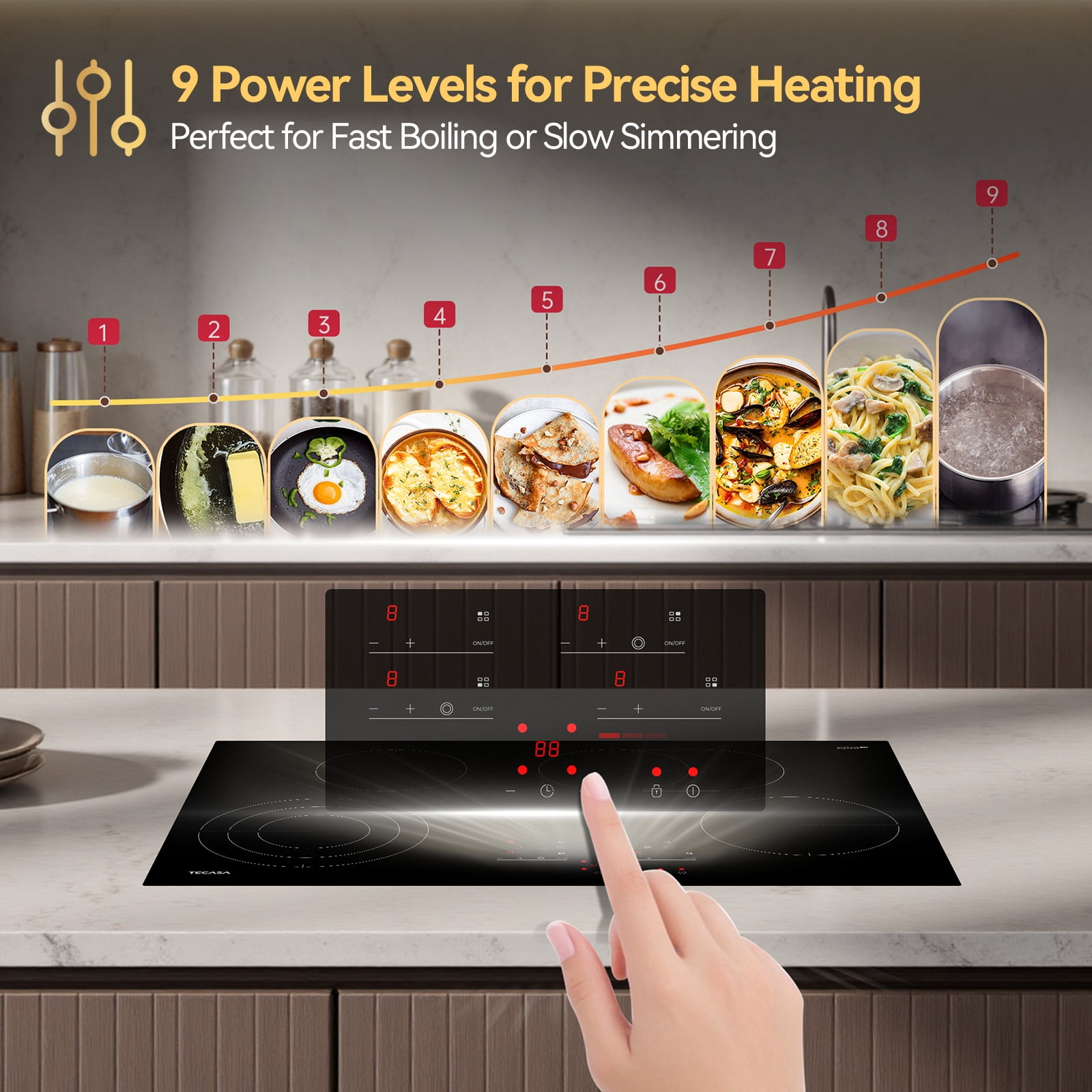 Tecasa 30 Inch 4 Burners Radiant Electric Cooktop in Black with Bridge Element and Triple Ring Element Touch Control