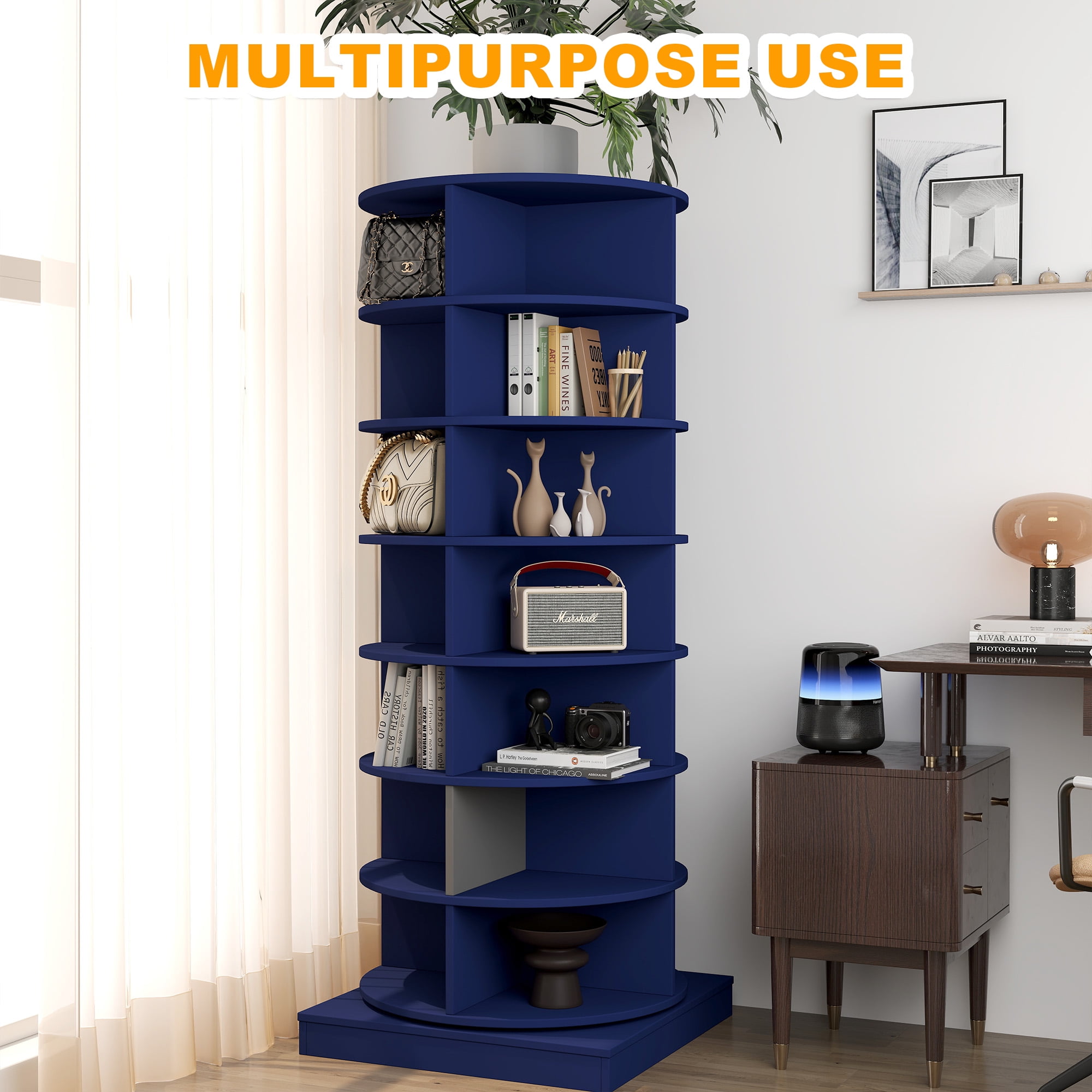 Aukfa 7-Tier Rotating Shoe Rack Tower, 360° Spinning Shoe Display Closet Organizer, Blue