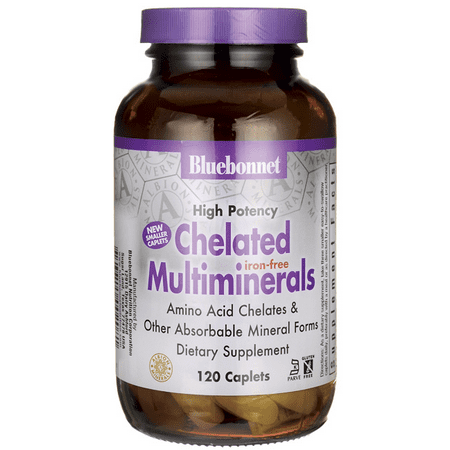 Chelated Minerals - Bluebonnet High Potency Chelated Multi Minerals, Iron Free, 120 Ct