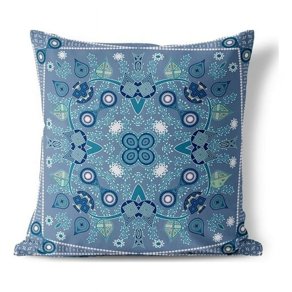 Vine Visions Indoor/Outdoor Pillow with Removable Cover in Muted Blue 16x16