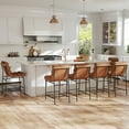 thumbnail image 2 of Guyou Leather Bar Stools Set of 2, 25 " Modern Upholstered Counter Height Bar Stools with Deep Channel Tufted Back, Armless Counter Stool with Black Metal Legs for Dining Room Kitchen Island, Brown, 2 of 12