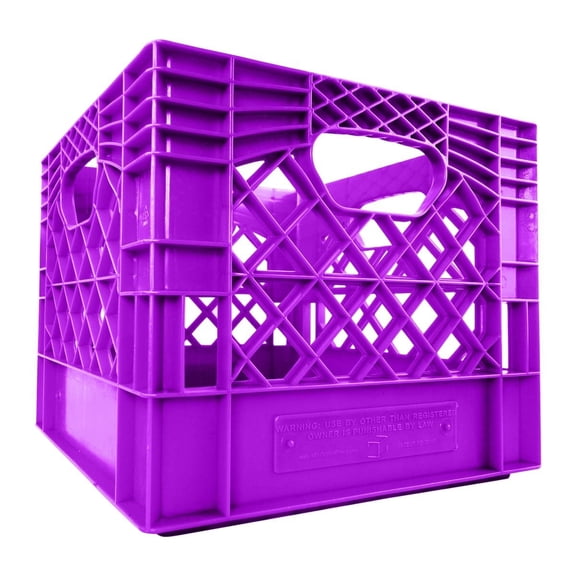 Heavy Duty Plastic Storage Milk Crate 24QT, Square Lattice Design, Stackable Utility Organizer Bin 6 gallons Made in USA (Violet)