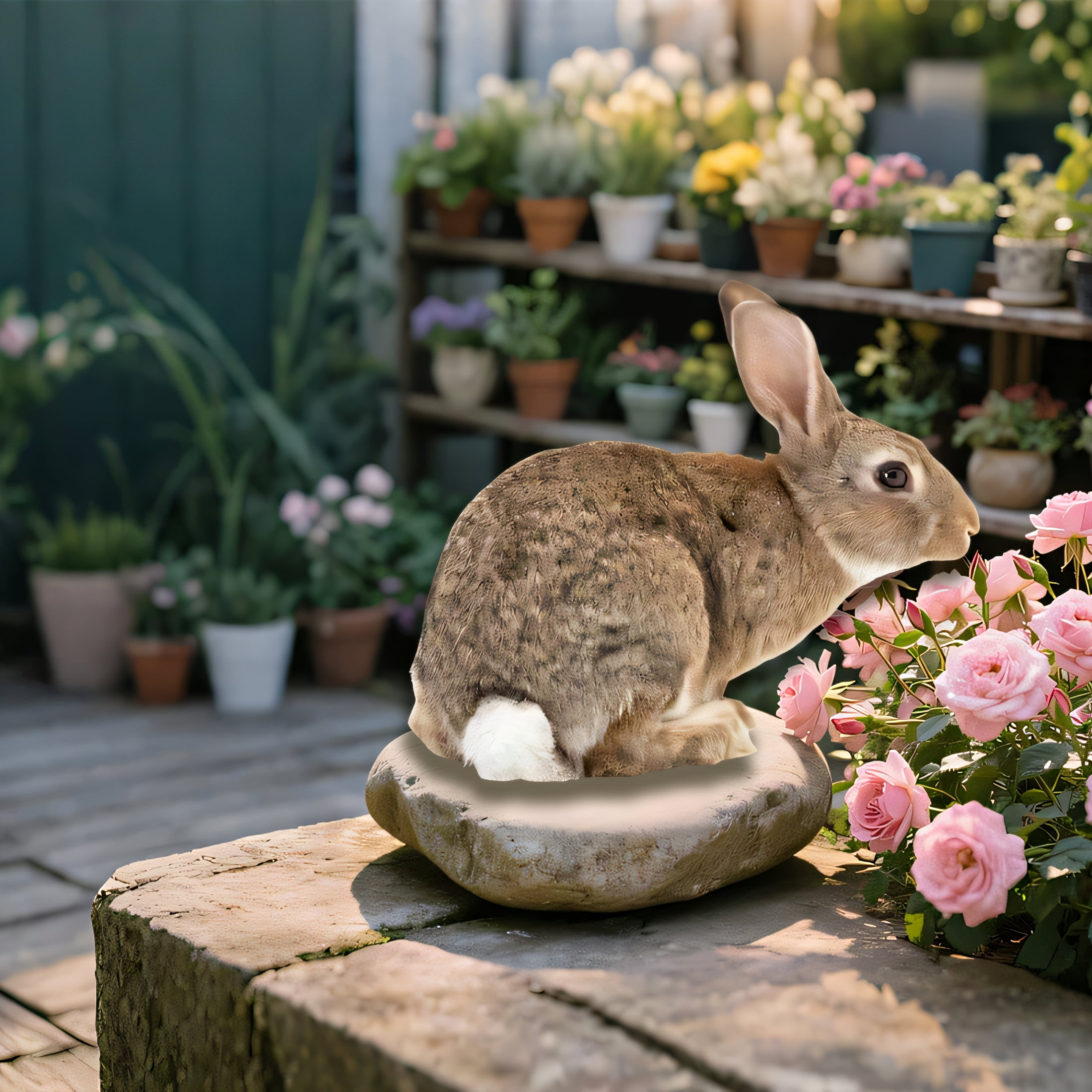 ICERUN 3Pcs Garden Statues,Acrylic Gray Rabbit Sculpture Yard Decor,Translucent Colors Statues Outdoor Decorations for Yard,Style3