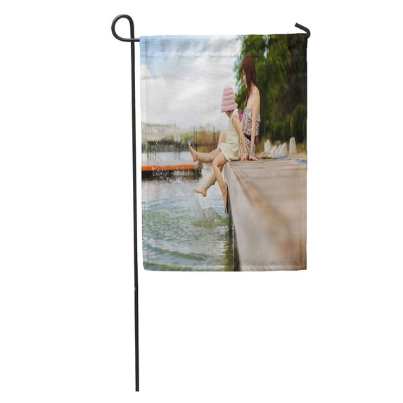 LADDKE Family Young Mother and Her Daughter Splashing in The Lake Garden Flag Decorative Flag House Banner 12x18 inch