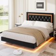 thumbnail image 1 of Gaderth King Size Floating Bed Frame with Diamond Upholstered Headboard and LED Lights, Platform Bed with Wood Slats Support, Noise Free, No Box Spring Needed, Easy Assembly for Bedroom, 1 of 7