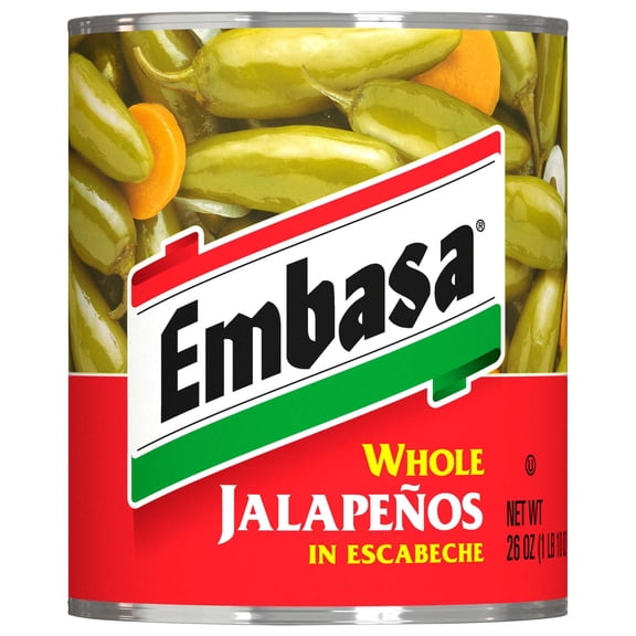 EMBASA Whole Jalapenos in Escabeche, Shelf Stable, Kosher, 26 oz Steel Can