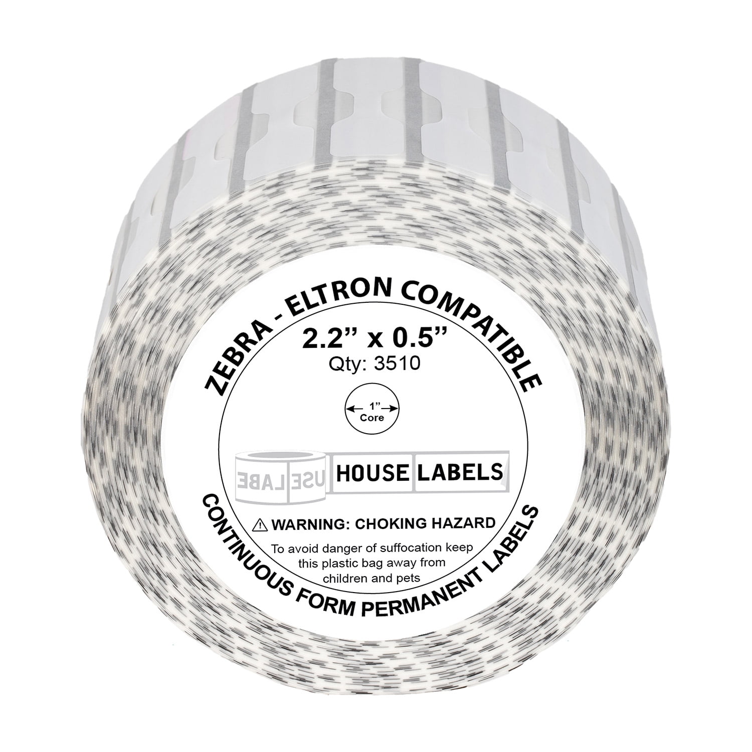 HOUSELABELS 2.2" x 0.5" Multipurpose Labels on 1" Core in POLYPROPYLENE Compatible With Zebra and Rollo Printers, 11 Rolls / 3,510 Labels per Roll