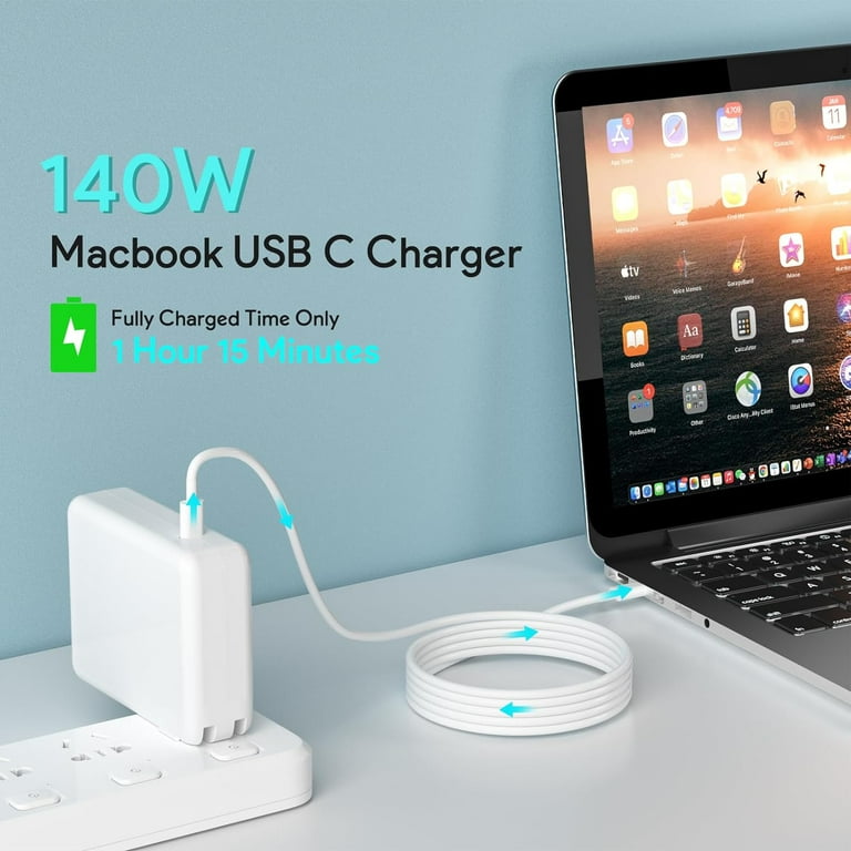 140W Charger, USB C Fast Charger Power Adapter for MacBook Pro, MacBook  Air, Samsung Galaxy and All USB-C Devices, USB C to C Cable, White