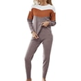 thumbnail image 1 of Pantalones de cuello redondo ANGGREK ropa de descanso Sin arrugas 2 piezas Pijama de Manga larga Lavable a máquina color de Contraste, 1 of 6