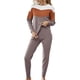 thumbnail image 1 of Top de cuello redondo, pantalones, ropa de descanso, 2 piezas, Color de contraste, manga larga, lazo en la cintura, ropa de dormir de punto informal para mujer, 1 of 6