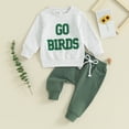 thumbnail image 3 of Elippeo Toddler Boys 2PCS Outfit Sets 6 12 18 24 Months 3 Years Long Sleeve Letter Embroidery Pullover and Green Drawstring Pants Sets, 3 of 6