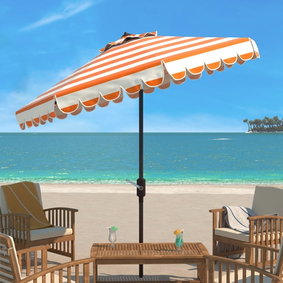SAFAVIEH Maui 9' Market Crank Striped Tilt Patio Umbrella, Orange