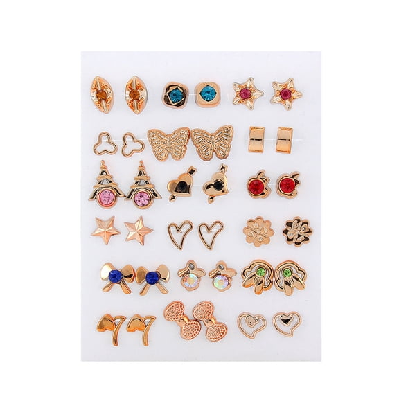 Fogun 18Pairs Set Gold Silver Studs Earrings Elegant Mixed Styles Heart and Flower Earrings Accessory for Fashion Lovers
