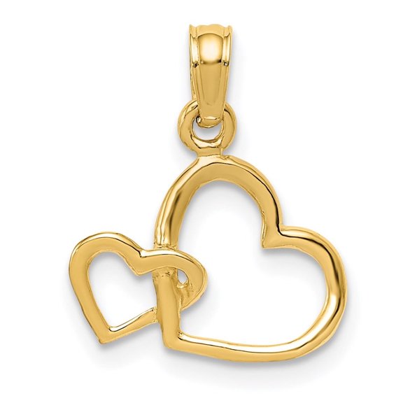 Diamond2Deal 14K Yellow Gold Polished Intertwined Double Heart Pendant for Women ( L-17mm, W-15mm )