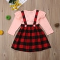 thumbnail image 4 of Douhoow Toddler Baby Girl Christmas Outfits Kids Long Sleeve Ruffled Tops Red Plaid Suspender Skirt, 4 of 6