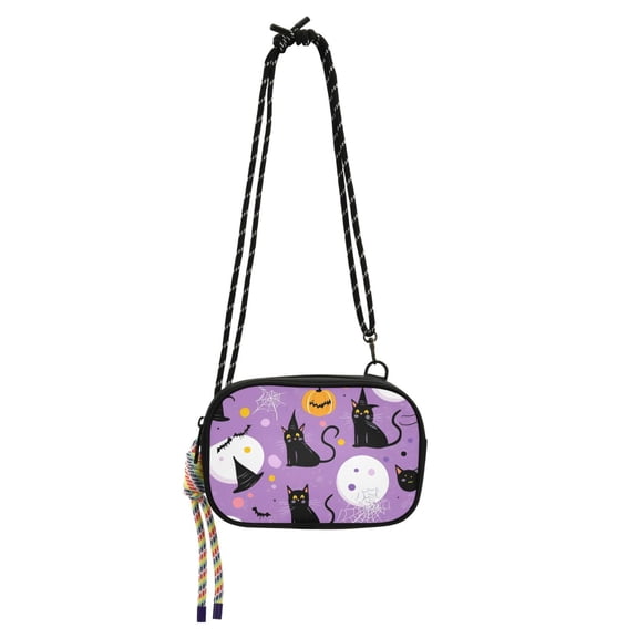 FORMRS Mini Crossbody Bag for Women Adjustable Shoulder Rope Travel Casual Phone Purse, Purple Halloween Pattern