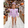 thumbnail image 5 of RUINIXCW Newborn Baby Girl My First Halloween Outfit Infant Baby Girl Fall Winter Clothes Bubble Romper Pumpkin Ghost Embroidery Ruffle Long Sleeve Bodysuit Headband Set, 5 of 8
