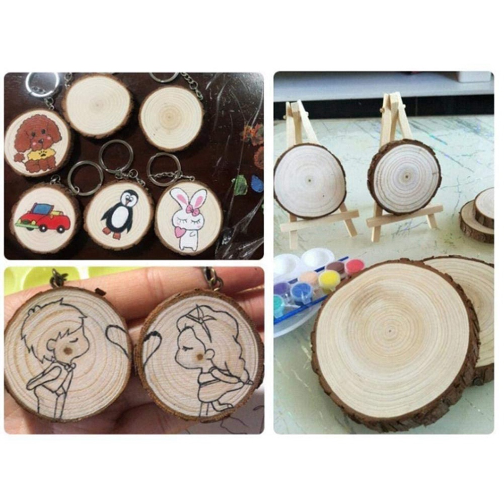 40 Pack Unfinished Wood Slices Keychain Blank Hand-Painted Wooden Keychain Christmas Pendant DIY Wood Keychain